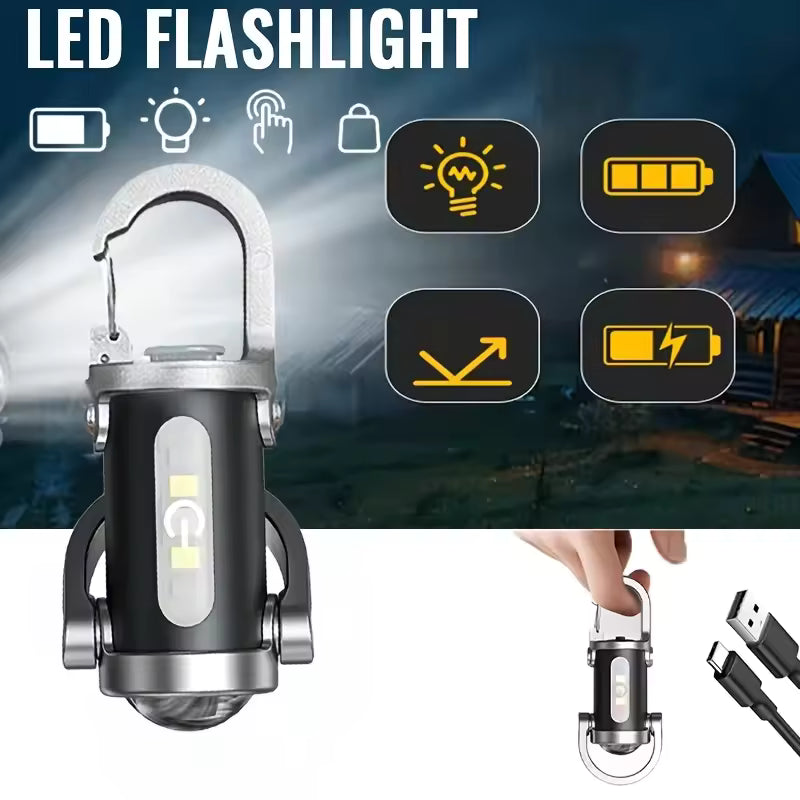 1Pc LED Keychain Flashlight, USB Rechargeable Mini Light, Perfect for Camping, Hiking, Reading and Fishing