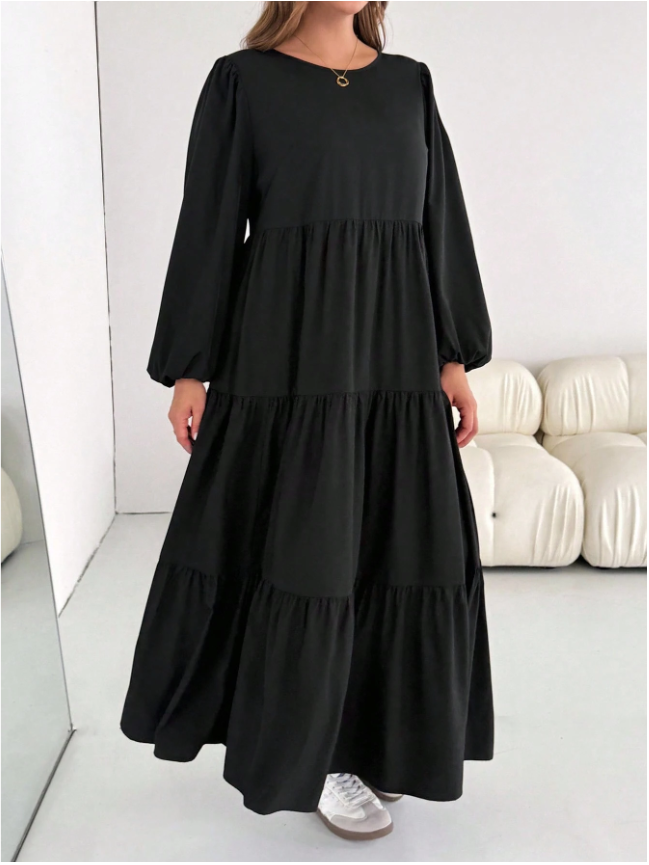 Enliva Plus-Size Women's Long Dress, Doll Dress, Cute Black Dress,