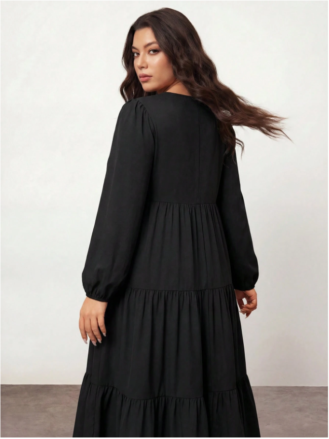 Enliva Plus-Size Women's Long Dress, Doll Dress, Cute Black Dress,