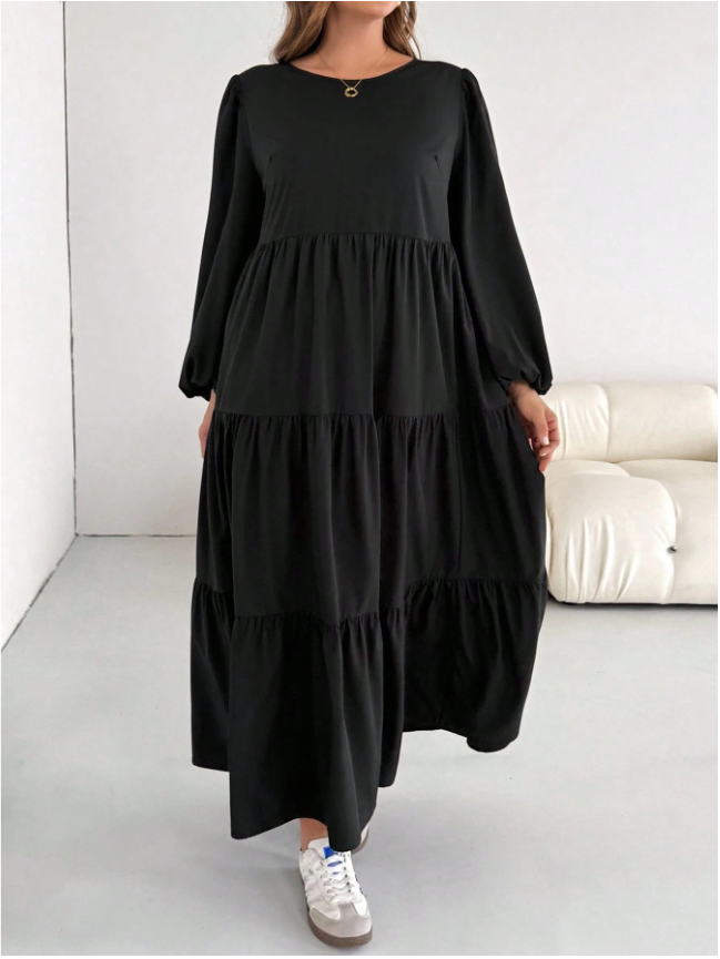 Enliva Plus-Size Women's Long Dress, Doll Dress, Cute Black Dress,